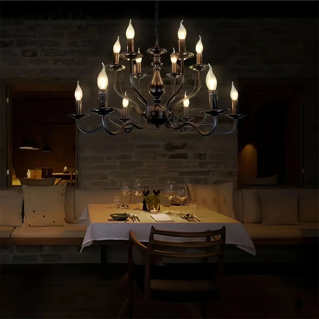 Multi Layer Iron Chandelier with Electronic Candles in Vintage Country Style for Living Room Cafe and Study - 1 Layer: D39.4"Warm LightManorlights