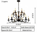 Multi Layer Iron Chandelier with Electronic Candles in Vintage Country Style for Living Room Cafe and Study - 3 Layers: D39.4"Warm LightManorlights