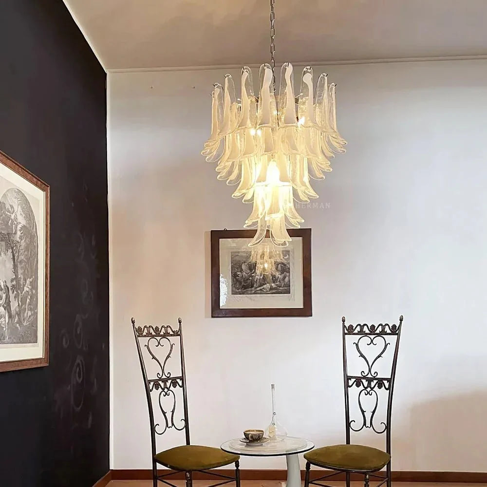 Murano Chandelier - 5 Layer D 76cm x H 78cm / ∅ 30″ x H 30.7″WhitePolished NickelBlushlighting