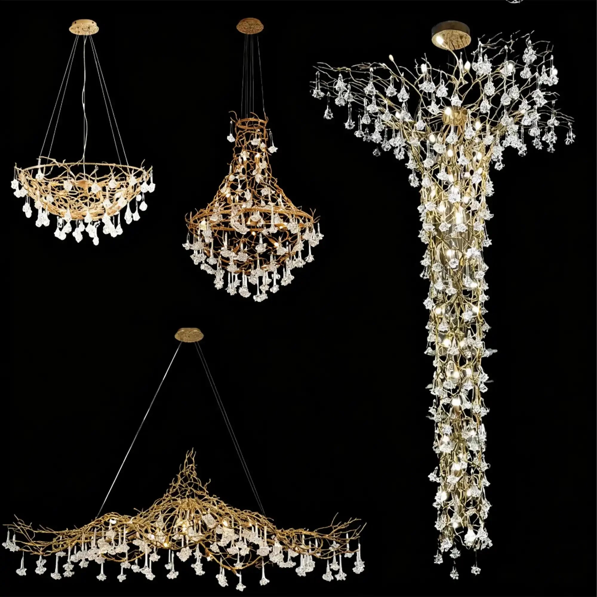 Nature-inspired Brass Tree Chandelier with Glazed Glass Flowers - Style D/L78.7"*W39.4"*H25.59"(L200cm*W100cm*H65cm)Warm LightManorlights