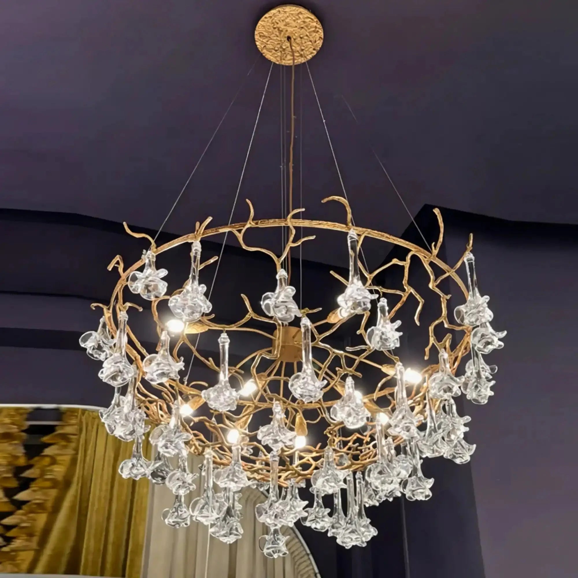 Nature-inspired Brass Tree Chandelier with Glazed Glass Flowers - Style A/D33.46"*H19.7"(D85cm*H50cm)Warm LightManorlights