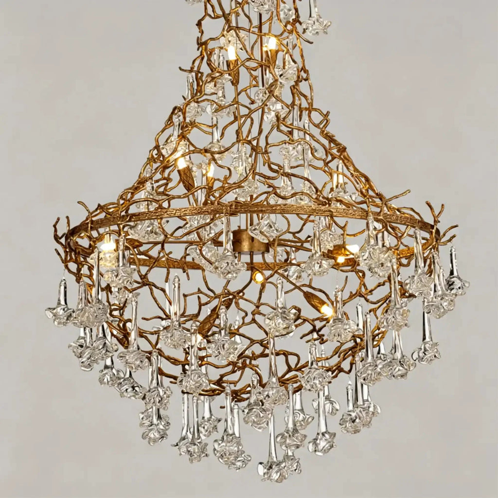 Nature-inspired Brass Tree Chandelier with Glazed Glass Flowers - Style D/L78.7"*W39.4"*H25.59"(L200cm*W100cm*H65cm)Warm LightManorlights
