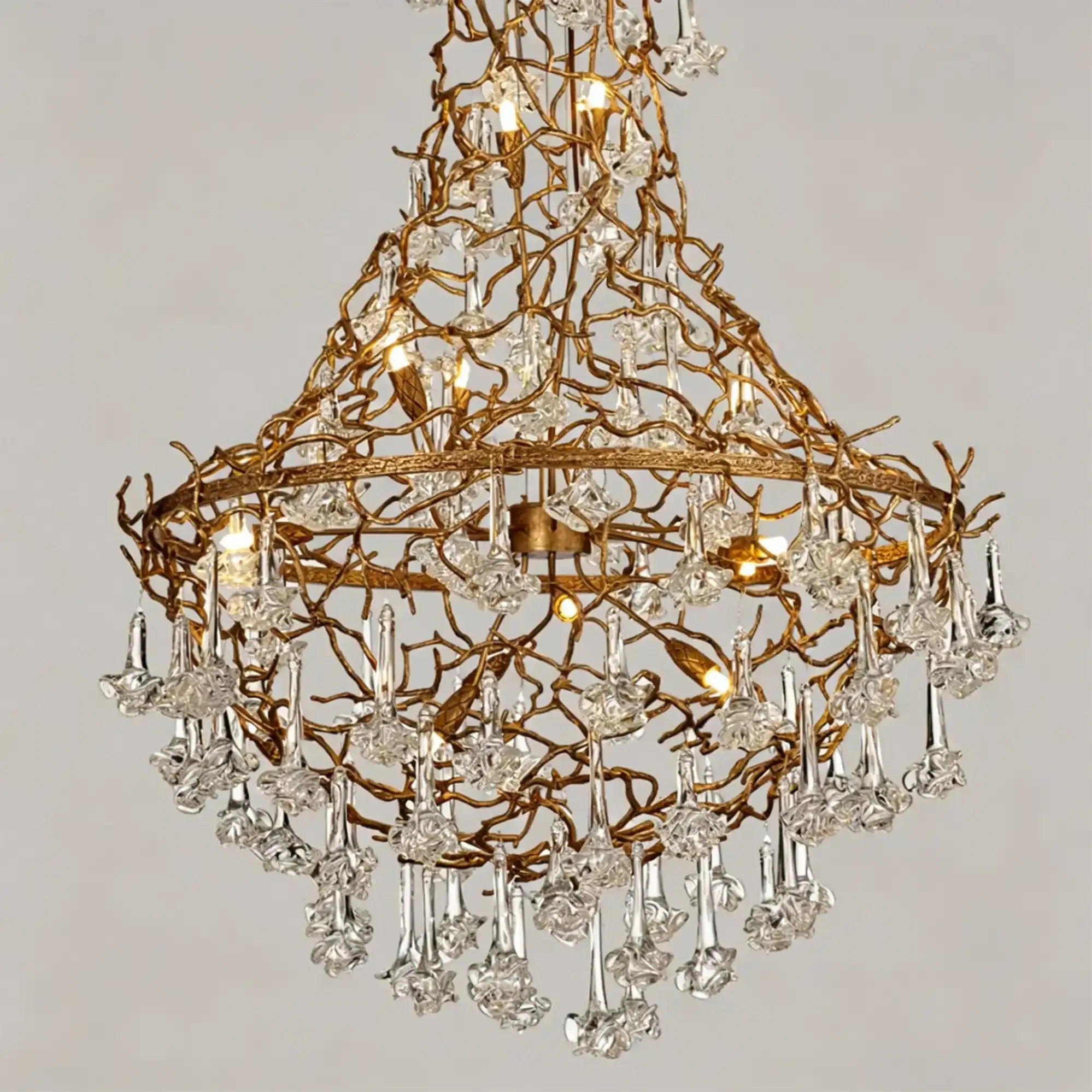 Nature-inspired Brass Tree Chandelier with Glazed Glass Flowers - Style D/L78.7"*W39.4"*H25.59"(L200cm*W100cm*H65cm)Warm LightManorlights