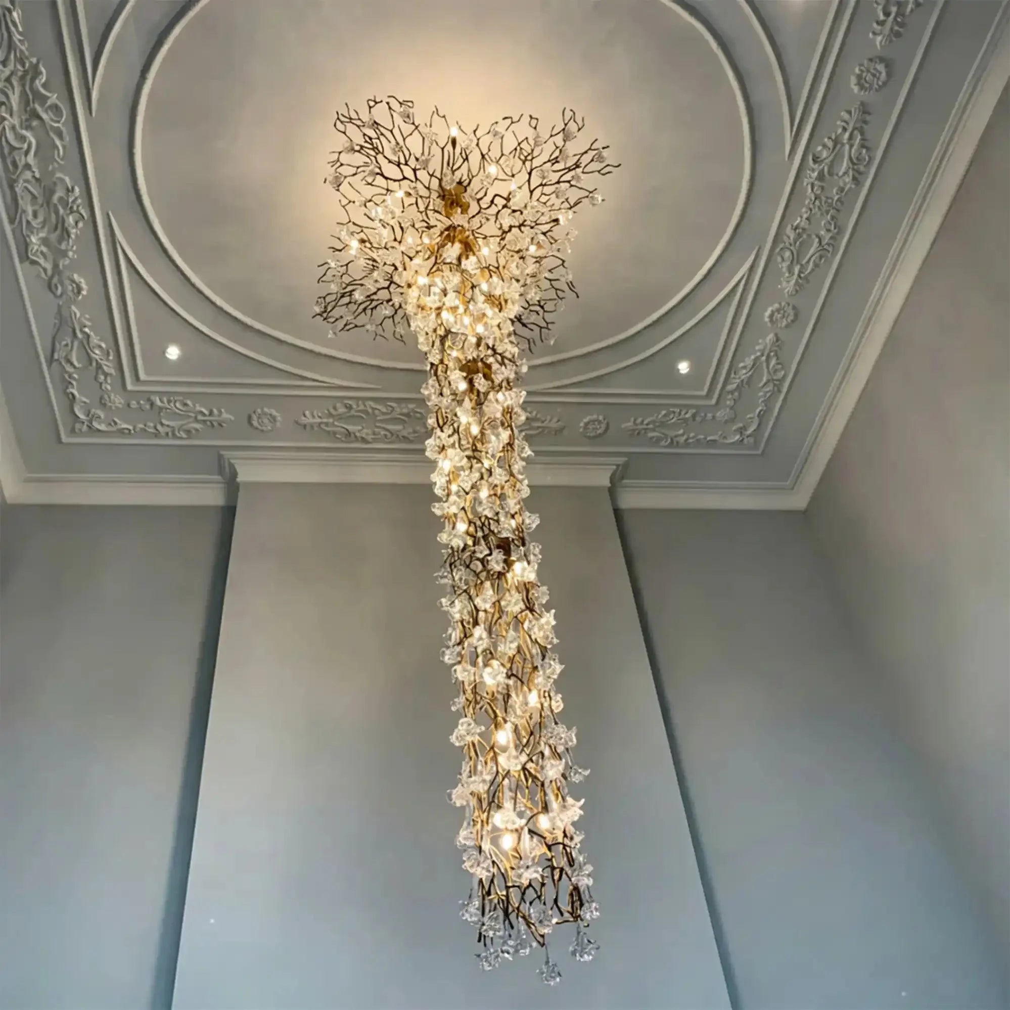 Nature-inspired Brass Tree Chandelier with Glazed Glass Flowers - Style D/L78.7"*W39.4"*H25.59"(L200cm*W100cm*H65cm)Warm LightManorlights
