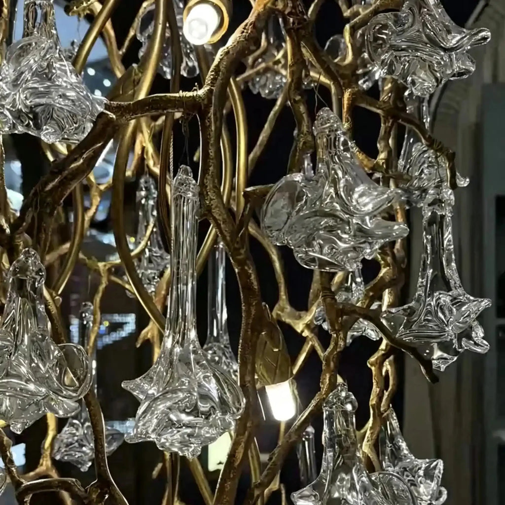 Nature-inspired Brass Tree Chandelier with Glazed Glass Flowers - Style D/L78.7"*W39.4"*H25.59"(L200cm*W100cm*H65cm)Warm LightManorlights