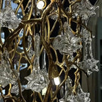 Nature-inspired Brass Tree Chandelier with Glazed Glass Flowers - Style D/L78.7"*W39.4"*H25.59"(L200cm*W100cm*H65cm)Warm LightManorlights