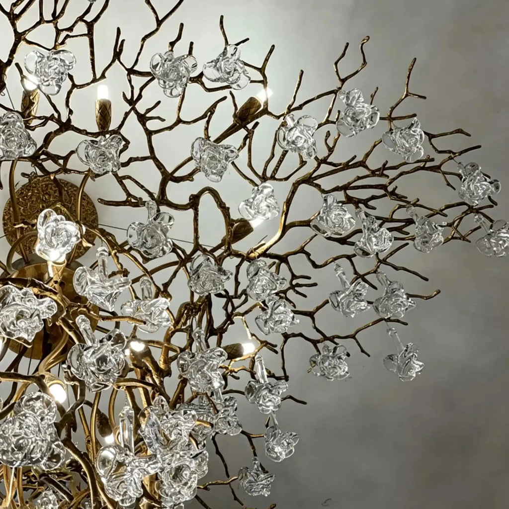 Nature-inspired Brass Tree Chandelier with Glazed Glass Flowers - Style D/L78.7"*W39.4"*H25.59"(L200cm*W100cm*H65cm)Warm LightManorlights