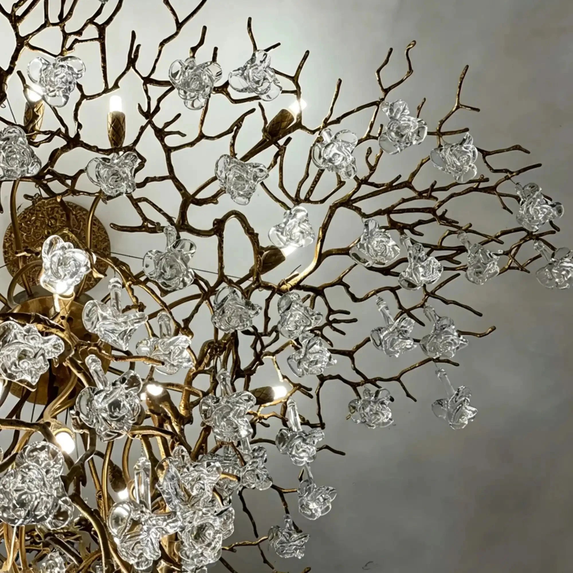 Nature-inspired Brass Tree Chandelier with Glazed Glass Flowers - Style D/L78.7"*W39.4"*H25.59"(L200cm*W100cm*H65cm)Warm LightManorlights