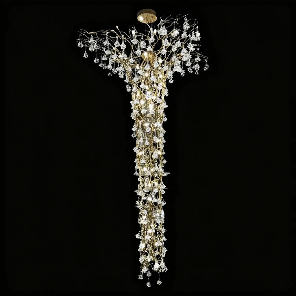 Nature-inspired Brass Tree Chandelier with Glazed Glass Flowers - Style C/D70.87"*H118.1"(D180cm*H300cm)Warm LightManorlights