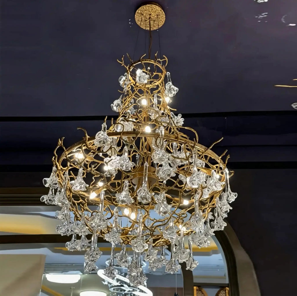 Nature-inspired Brass Tree Chandelier with Glazed Glass Flowers - Style D/L78.7"*W39.4"*H25.59"(L200cm*W100cm*H65cm)Warm LightManorlights