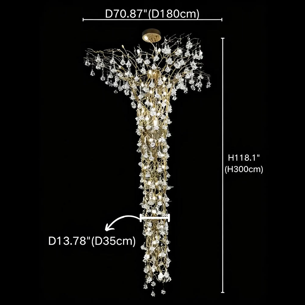 Nature-inspired Brass Tree Chandelier with Glazed Glass Flowers - Style D/L78.7"*W39.4"*H25.59"(L200cm*W100cm*H65cm)Warm LightManorlights