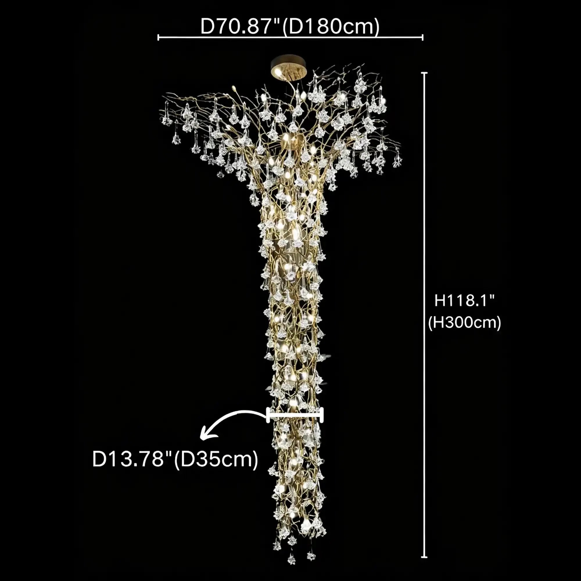 Nature-inspired Brass Tree Chandelier with Glazed Glass Flowers - Style D/L78.7"*W39.4"*H25.59"(L200cm*W100cm*H65cm)Warm LightManorlights