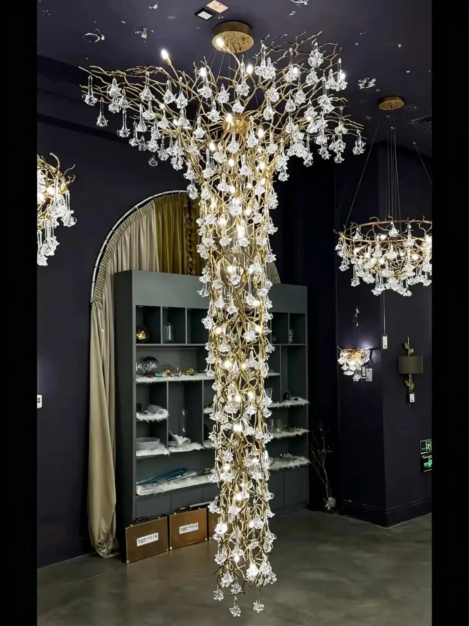 Nature-inspired Brass Tree Chandelier with Glazed Glass Flowers - Style D/L78.7"*W39.4"*H25.59"(L200cm*W100cm*H65cm)Warm LightManorlights