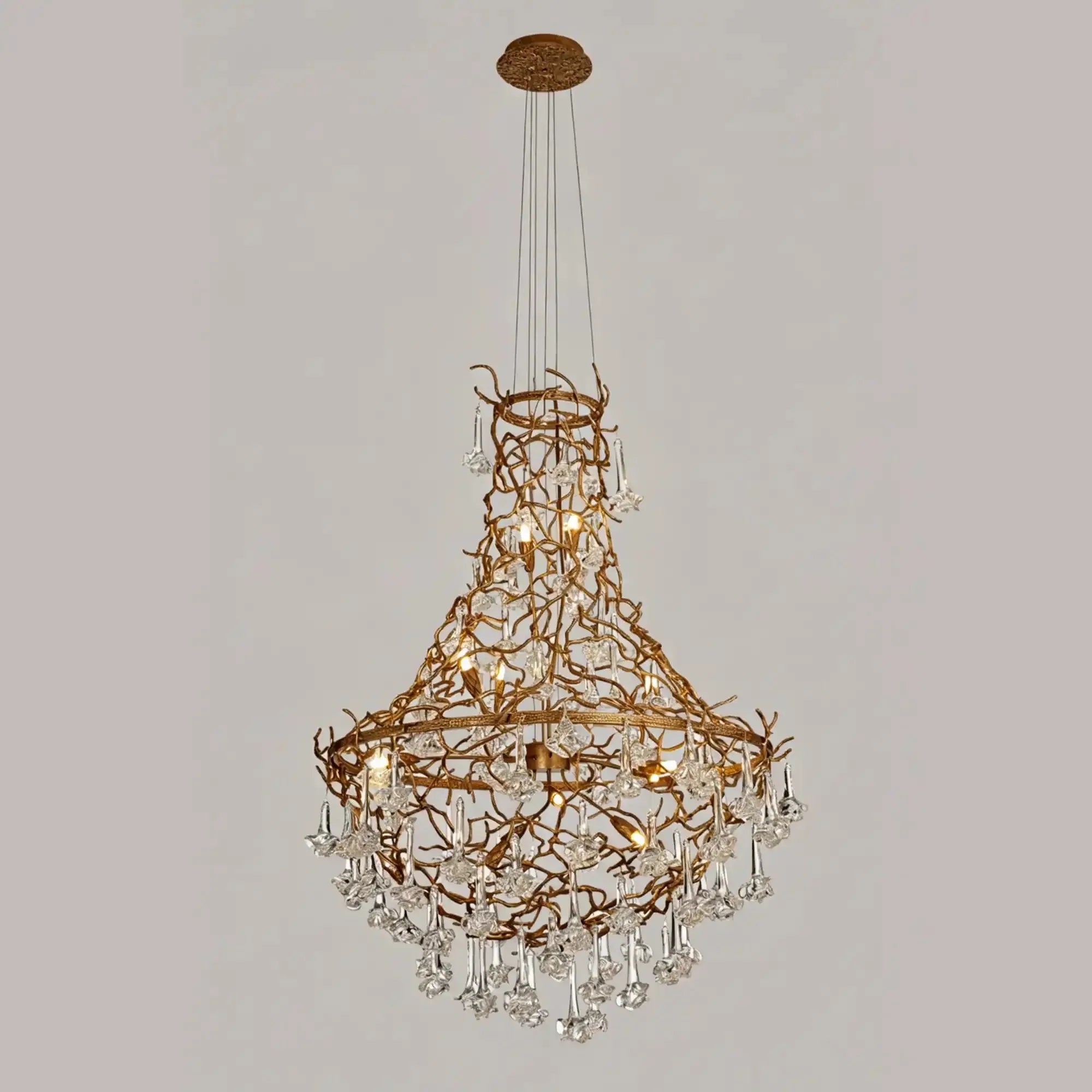Nature-inspired Brass Tree Chandelier with Glazed Glass Flowers - Style B/D33.46"*H55.12"(D85cm*H140cm)Warm LightManorlights