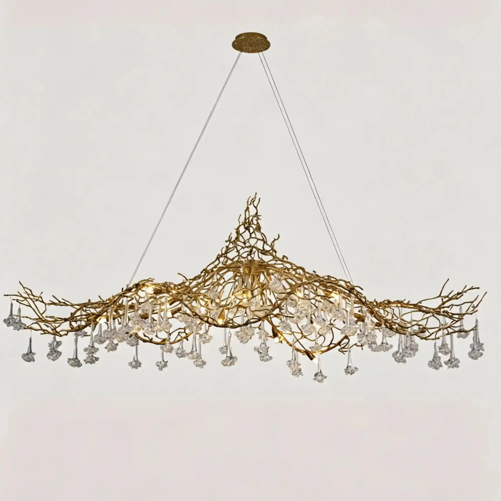 Nature-inspired Brass Tree Chandelier with Glazed Glass Flowers - Style D/L78.7"*W39.4"*H25.59"(L200cm*W100cm*H65cm)Warm LightManorlights