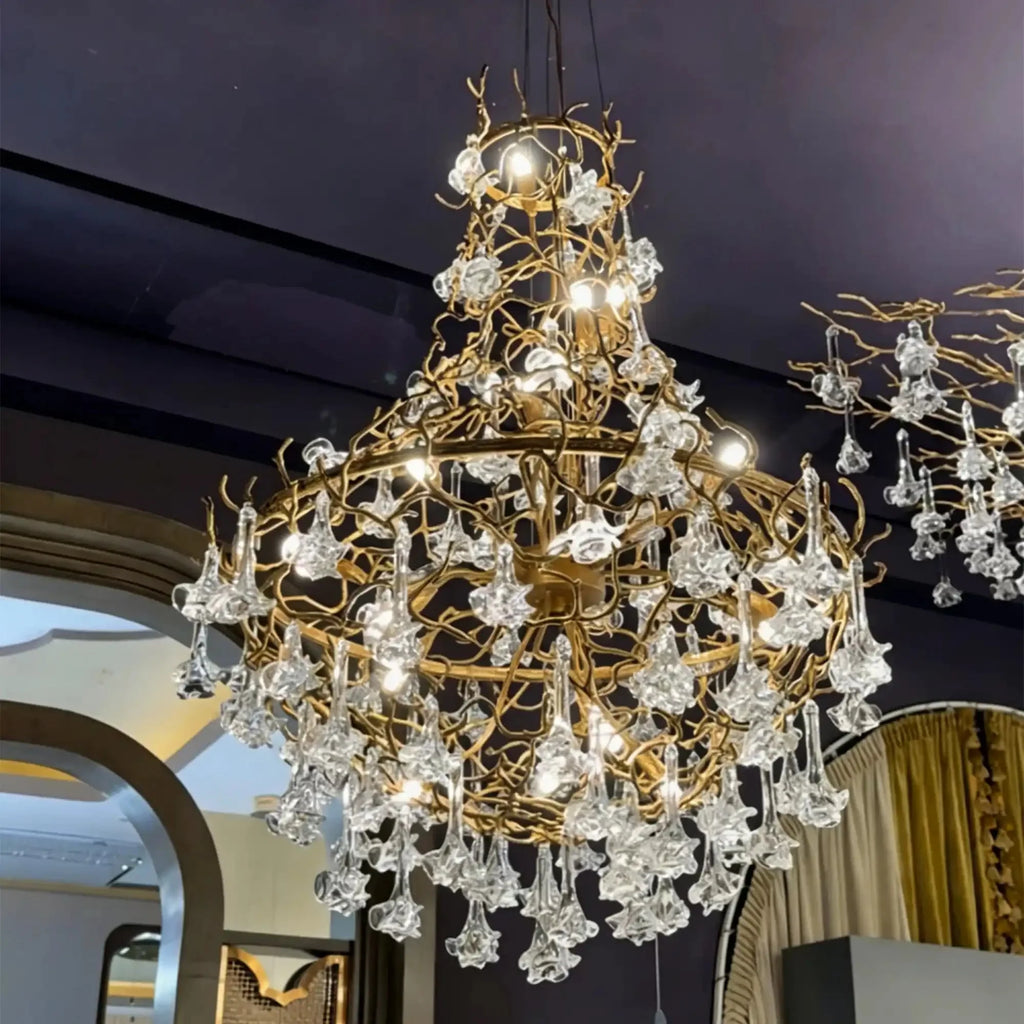Nature-inspired Brass Tree Chandelier with Glazed Glass Flowers - Style D/L78.7"*W39.4"*H25.59"(L200cm*W100cm*H65cm)Warm LightManorlights