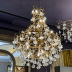 Nature-inspired Brass Tree Chandelier with Glazed Glass Flowers - Style D/L78.7"*W39.4"*H25.59"(L200cm*W100cm*H65cm)Warm LightManorlights