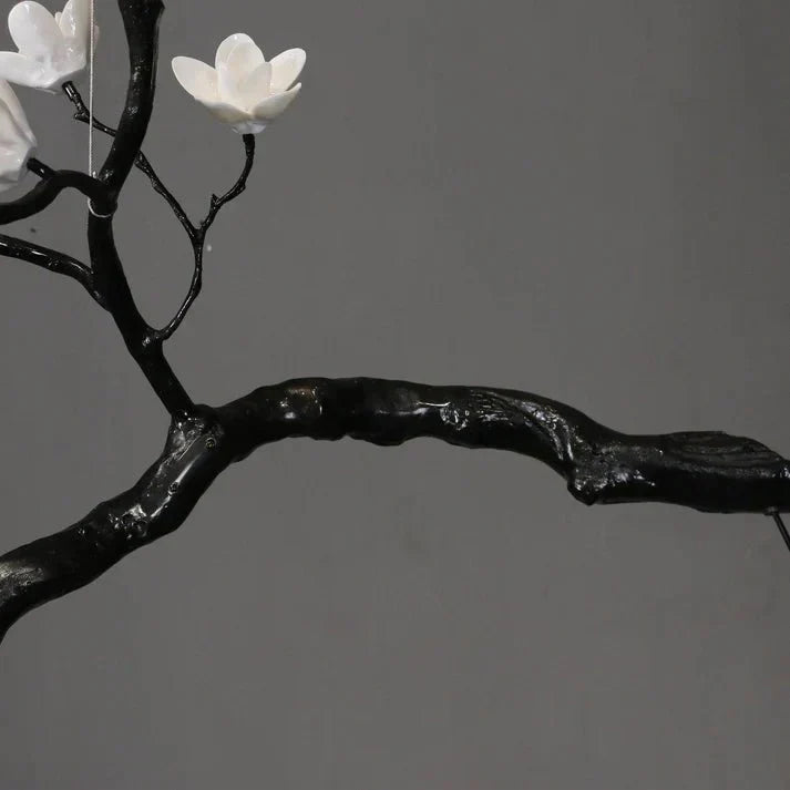 Noir Magnolia Branch & Porcelain Bloom Chandelier - Manorlights
