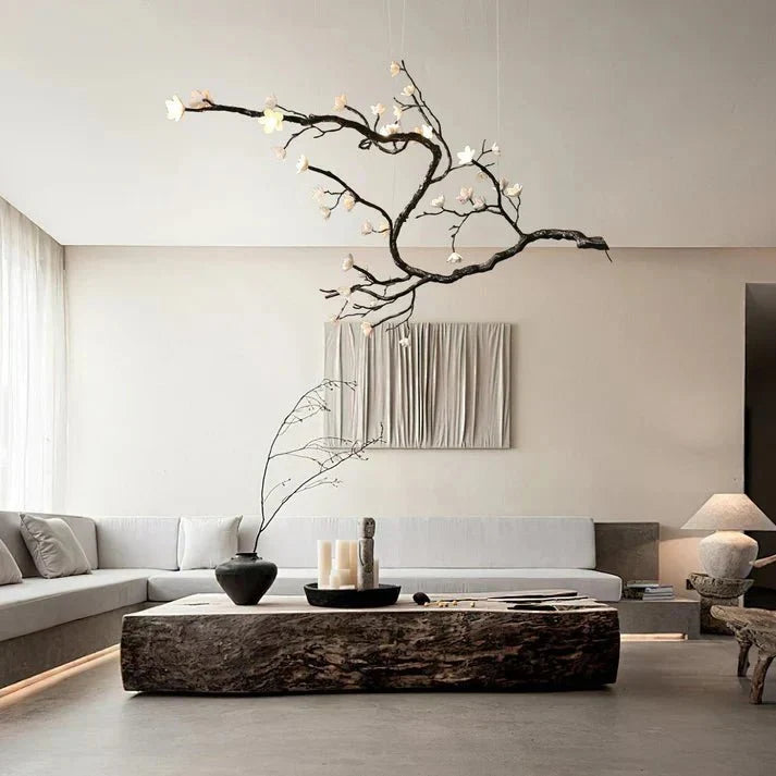 Noir Magnolia Branch & Porcelain Bloom Chandelier - Manorlights