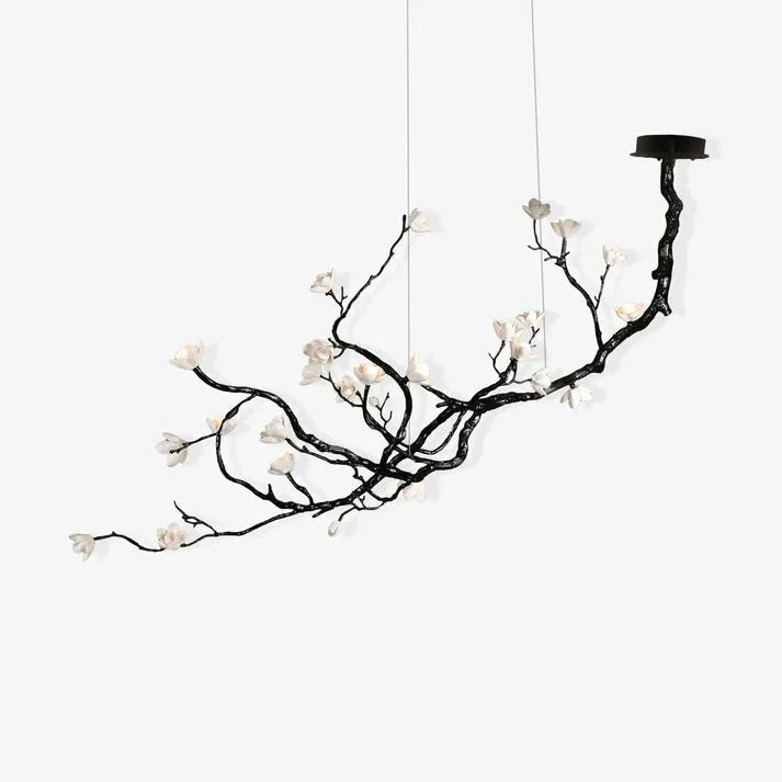 Noir Magnolia Branch & Porcelain Bloom Chandelier - Manorlights