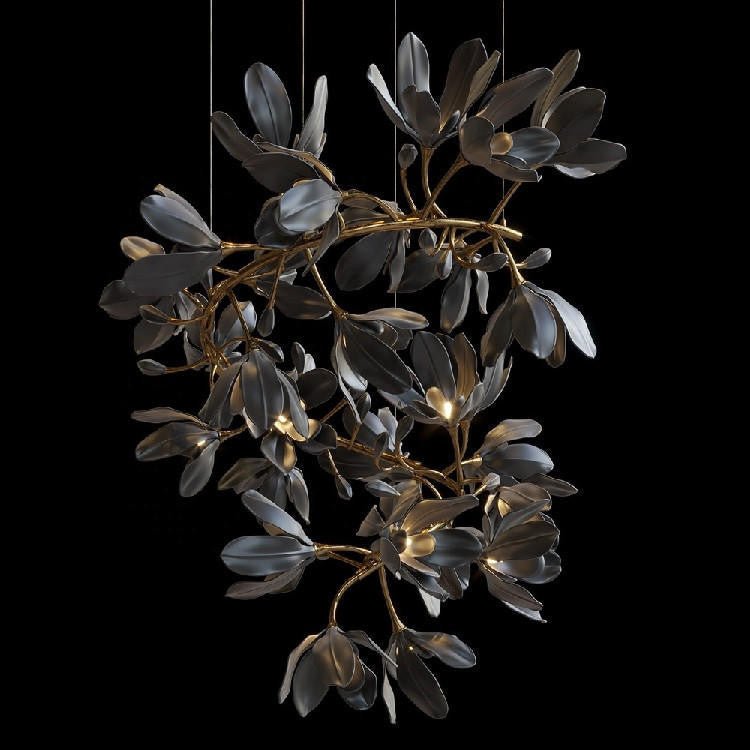 Octavia Black Branching Glass Flower Chandelier - 27.6 inches Drop Length x 19.7 inches WidthDeep Golden BrownManorlights
