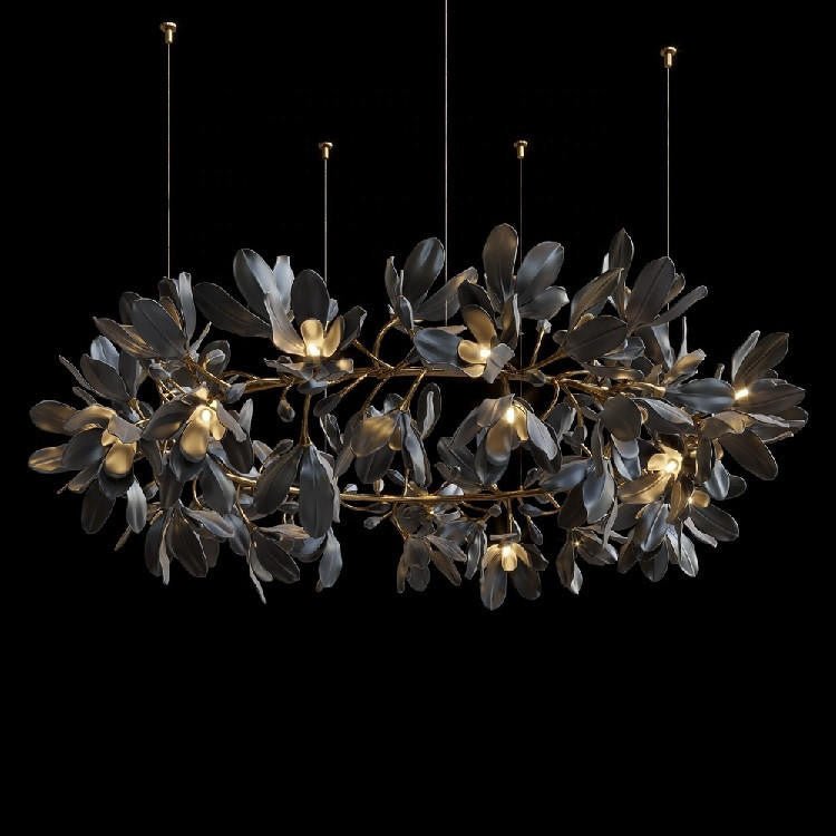 Octavia Black Branching Glass Flower Chandelier - 27.6 inches Drop Length x 19.7 inches WidthDeep Golden BrownManorlights