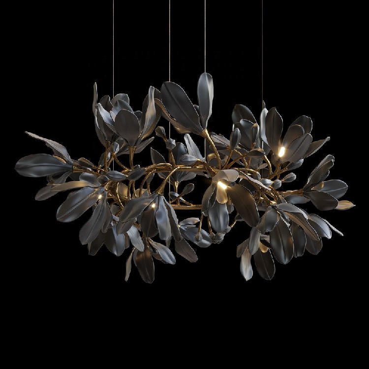 Octavia Black Branching Glass Flower Chandelier - 27.6 inches Drop Length x 19.7 inches WidthDeep Golden BrownManorlights