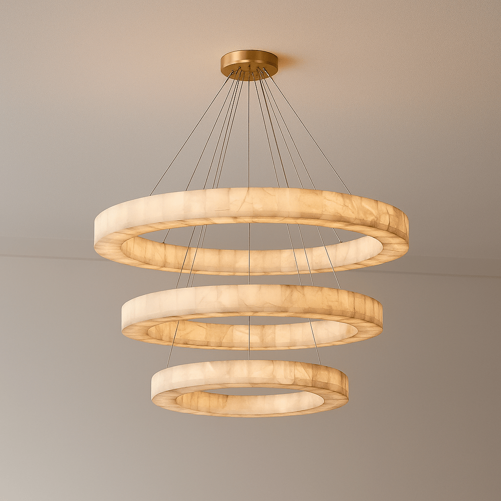OLYRA 3-TIER ROUND ALABASTER CHANDELIER 39" 47" 59"D-Manorlights