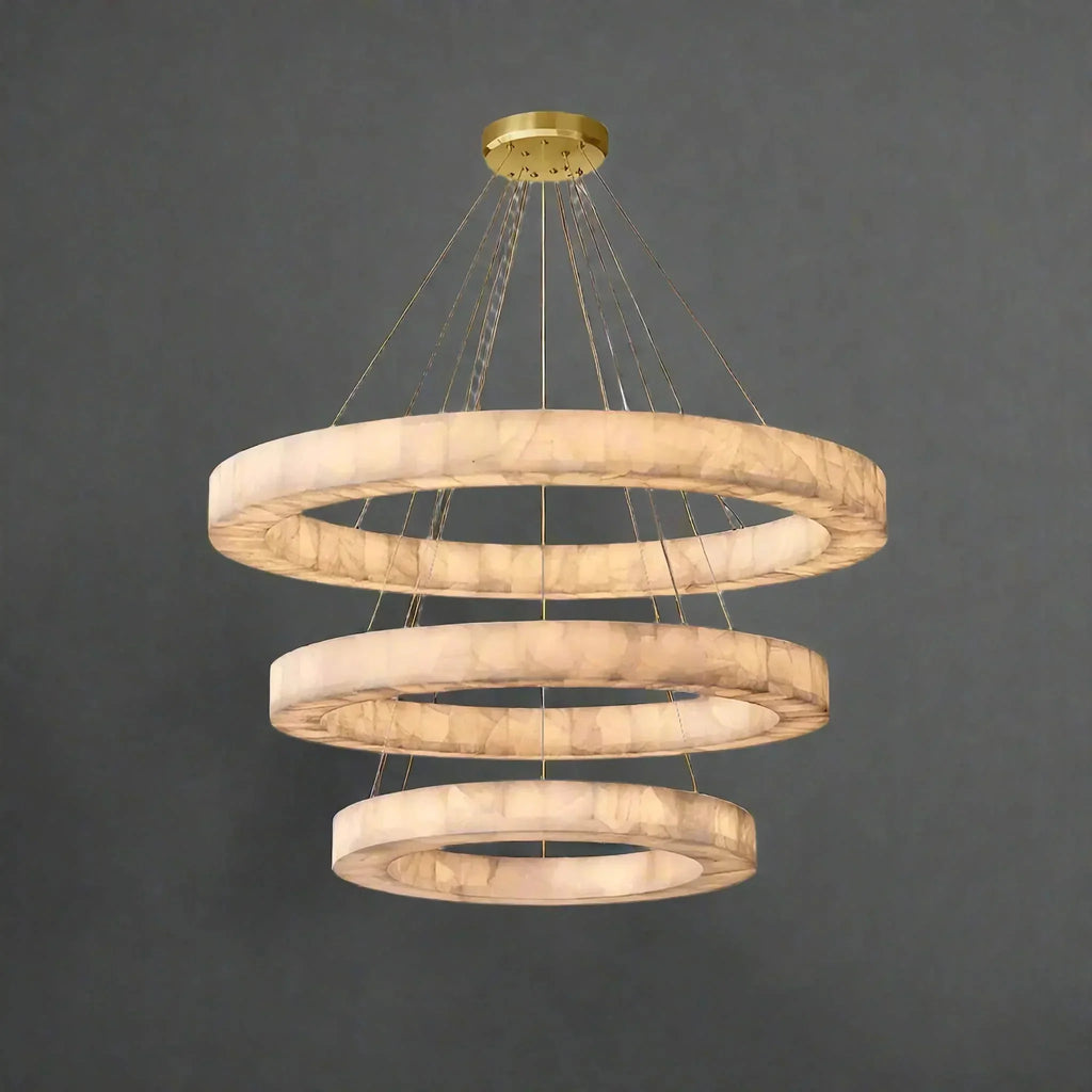 OLYRA 3-TIER ROUND ALABASTER CHANDELIER 39" 47" 59"D-Manorlights