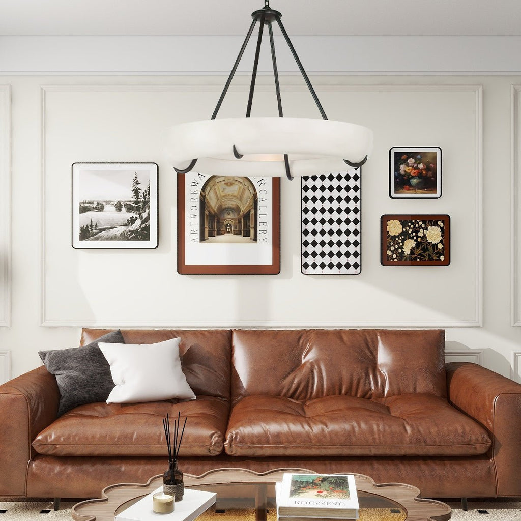Orion Alabaster Chandelier - ∅ 33.5″ x H 31.5″BlackWarm LightManorlights