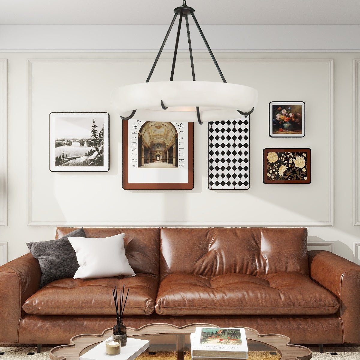 Orion Alabaster Chandelier - ∅ 33.5″ x H 31.5″BlackWarm LightManorlights