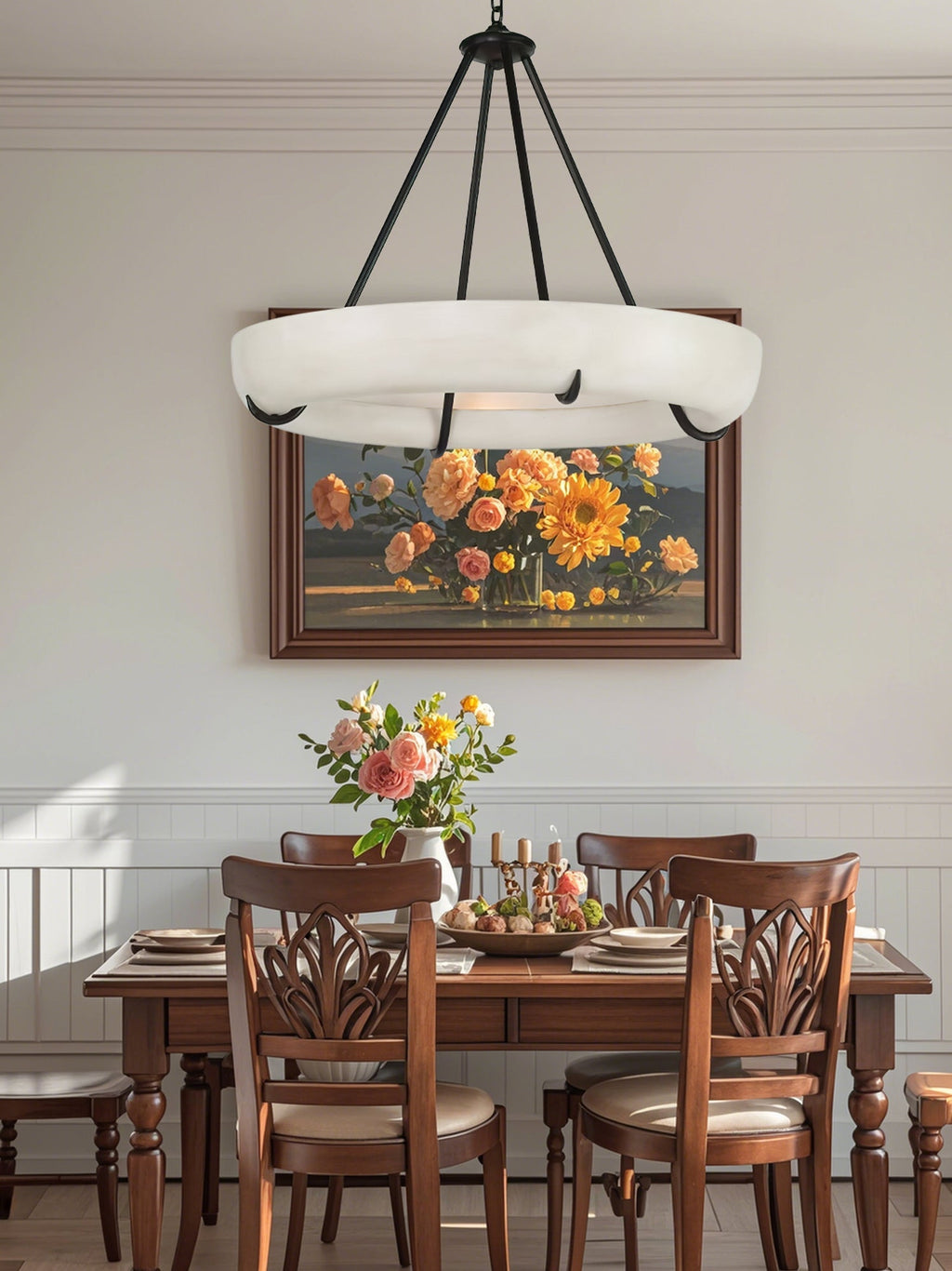 Orion Alabaster Chandelier - ∅ 33.5″ x H 31.5″BlackWarm LightManorlights