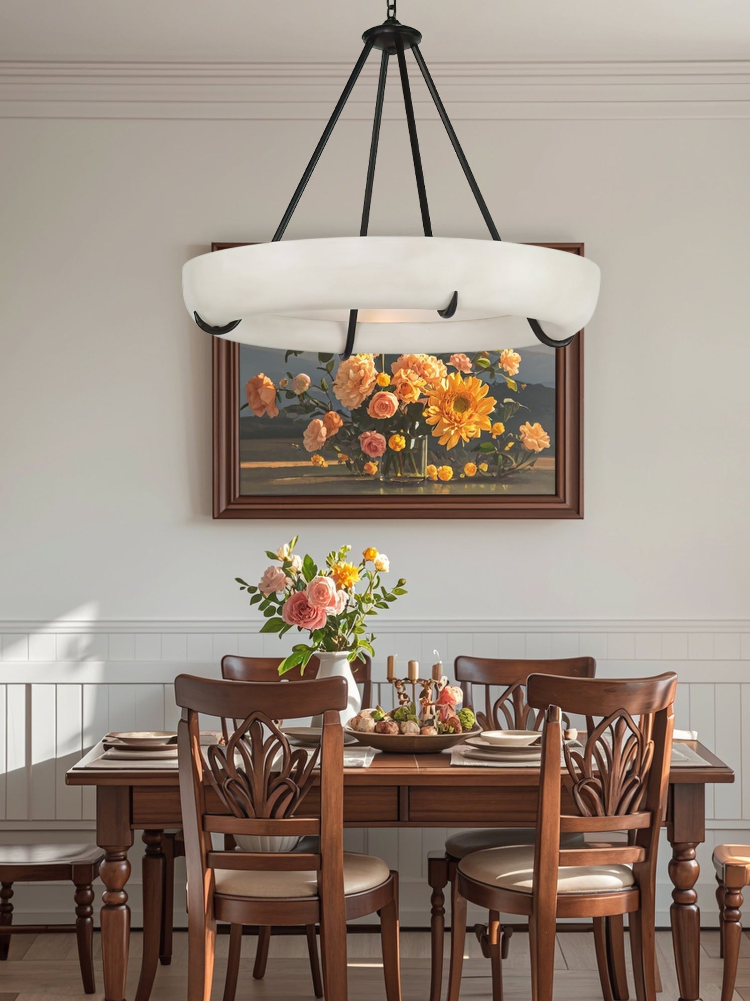 Orion Alabaster Chandelier - ∅ 33.5″ x H 31.5″BlackWarm LightManorlights