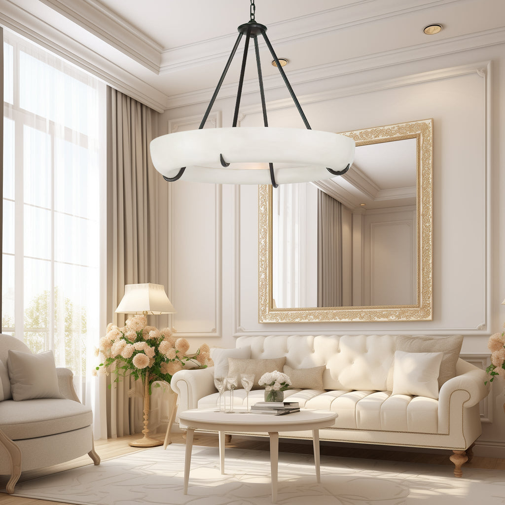 Orion Alabaster Chandelier - ∅ 33.5″ x H 31.5″BlackWarm LightManorlights