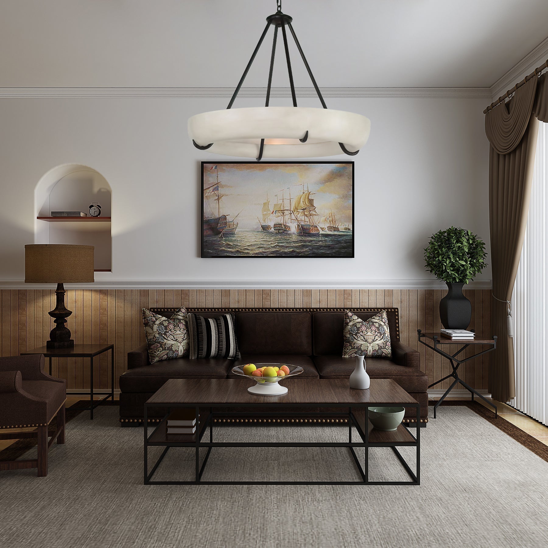Orion Alabaster Chandelier - ∅ 33.5″ x H 31.5″BlackWarm LightManorlights