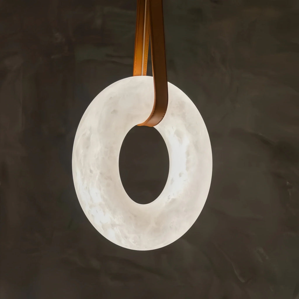 Oslo L1P Pendant Alabaster Chandelier, Halo Ring Chandelier With canopy Over Dining Table-Chandelier-Manorlights