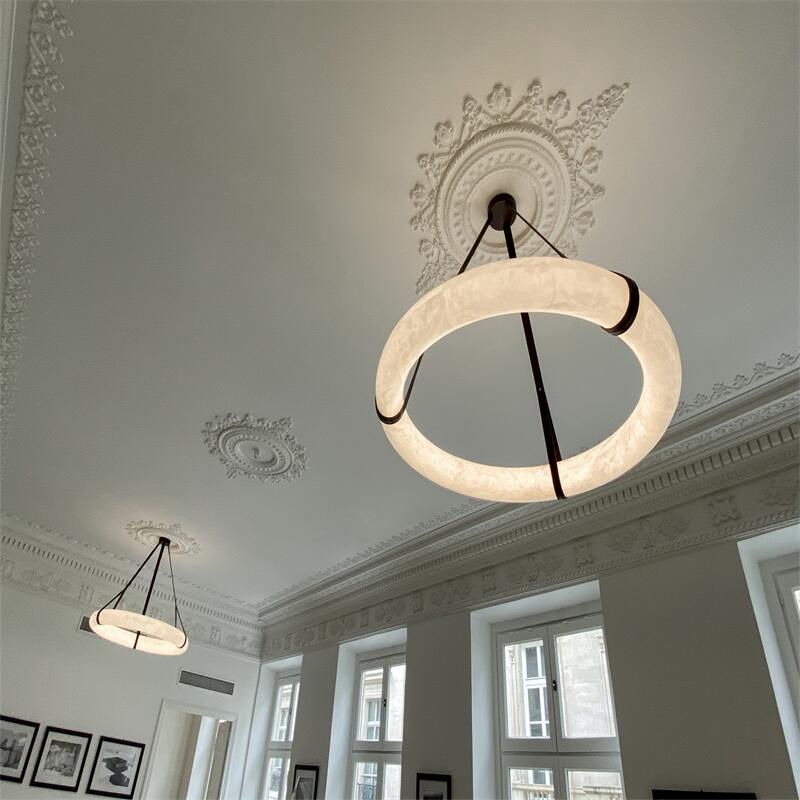 Oslo L1P Pendant Alabaster Chandelier, Halo Ring Chandelier With canopy Over Dining Table-Chandelier-Manorlights