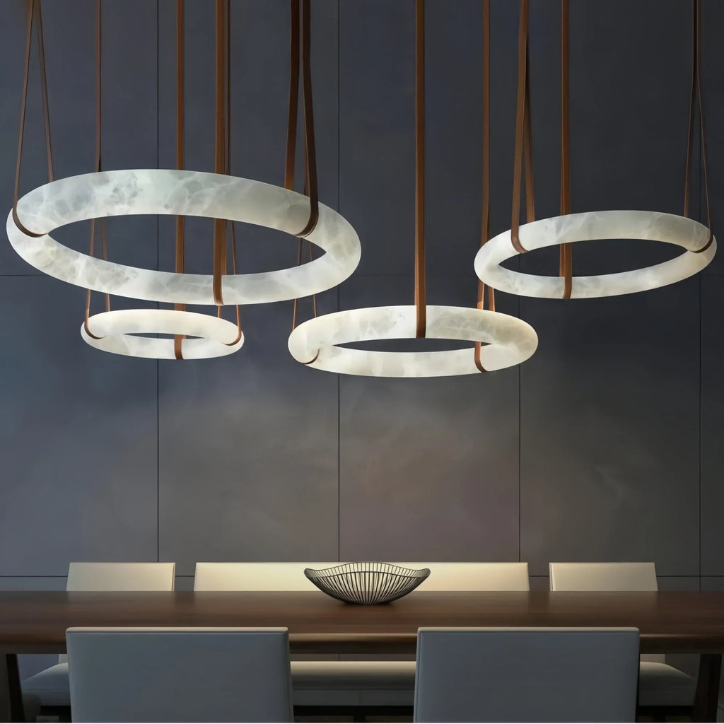 Oslo L1P Pendant Alabaster Chandelier, Halo Ring Chandelier With canopy Over Dining Table-Chandelier-Manorlights
