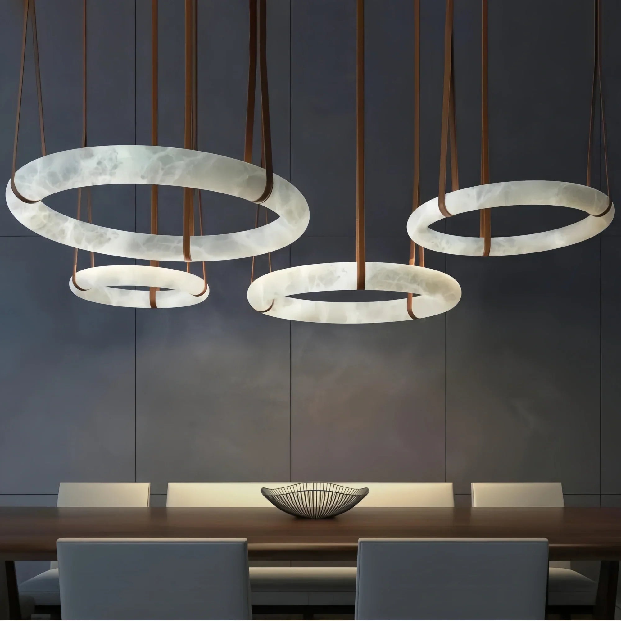Oslo L1P Pendant Alabaster Chandelier, Halo Ring Chandelier With canopy Over Dining Table-Chandelier-Manorlights