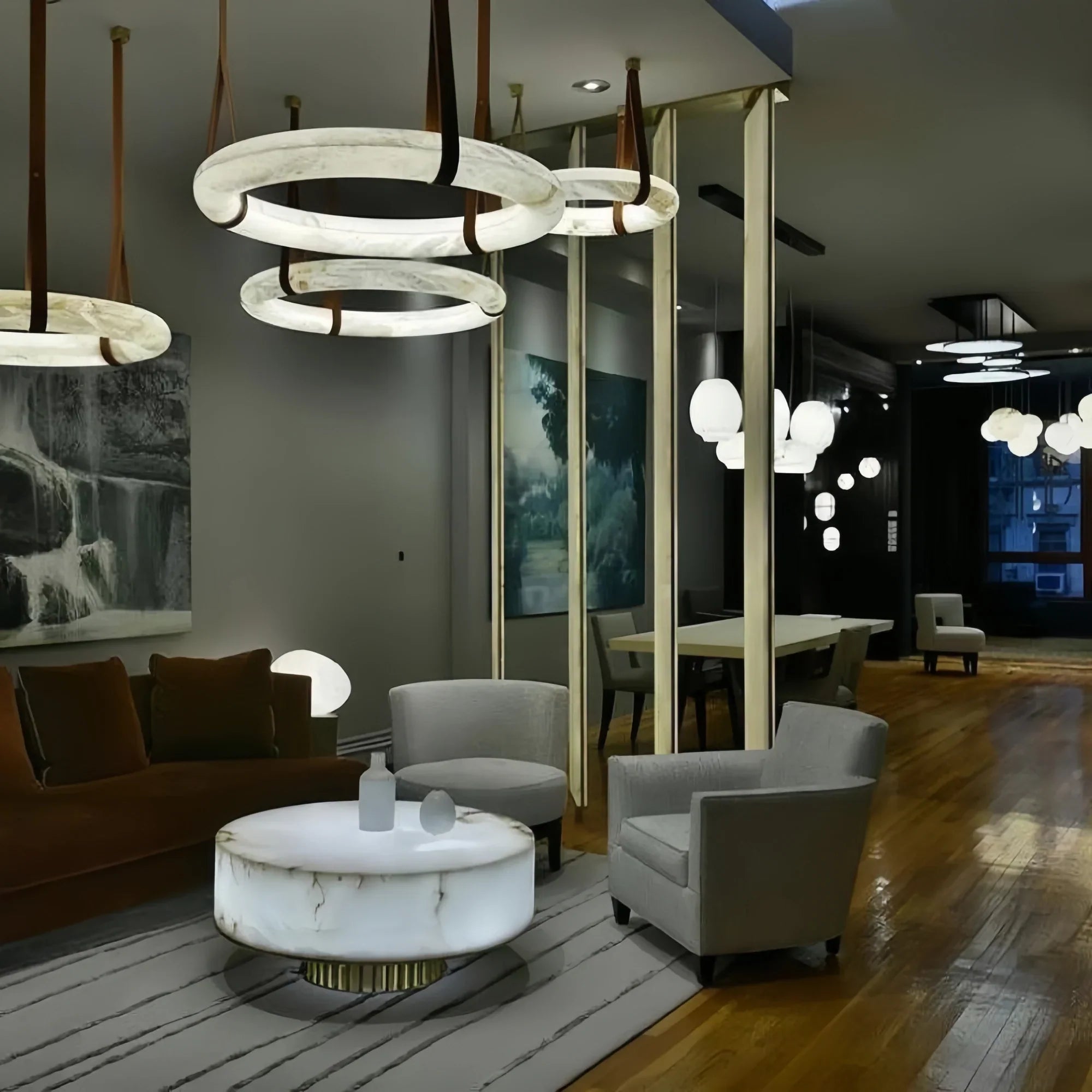 Oslo L1P Pendant Alabaster Chandelier, Halo Ring Chandelier With canopy Over Dining Table-Chandelier-Manorlights