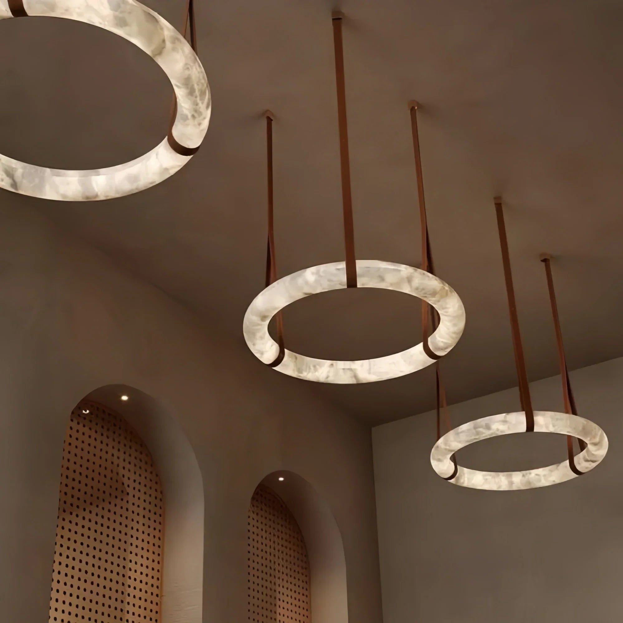 Oslo L1P Pendant Alabaster Chandelier, Halo Ring Chandelier With canopy Over Dining Table-Chandelier-Manorlights