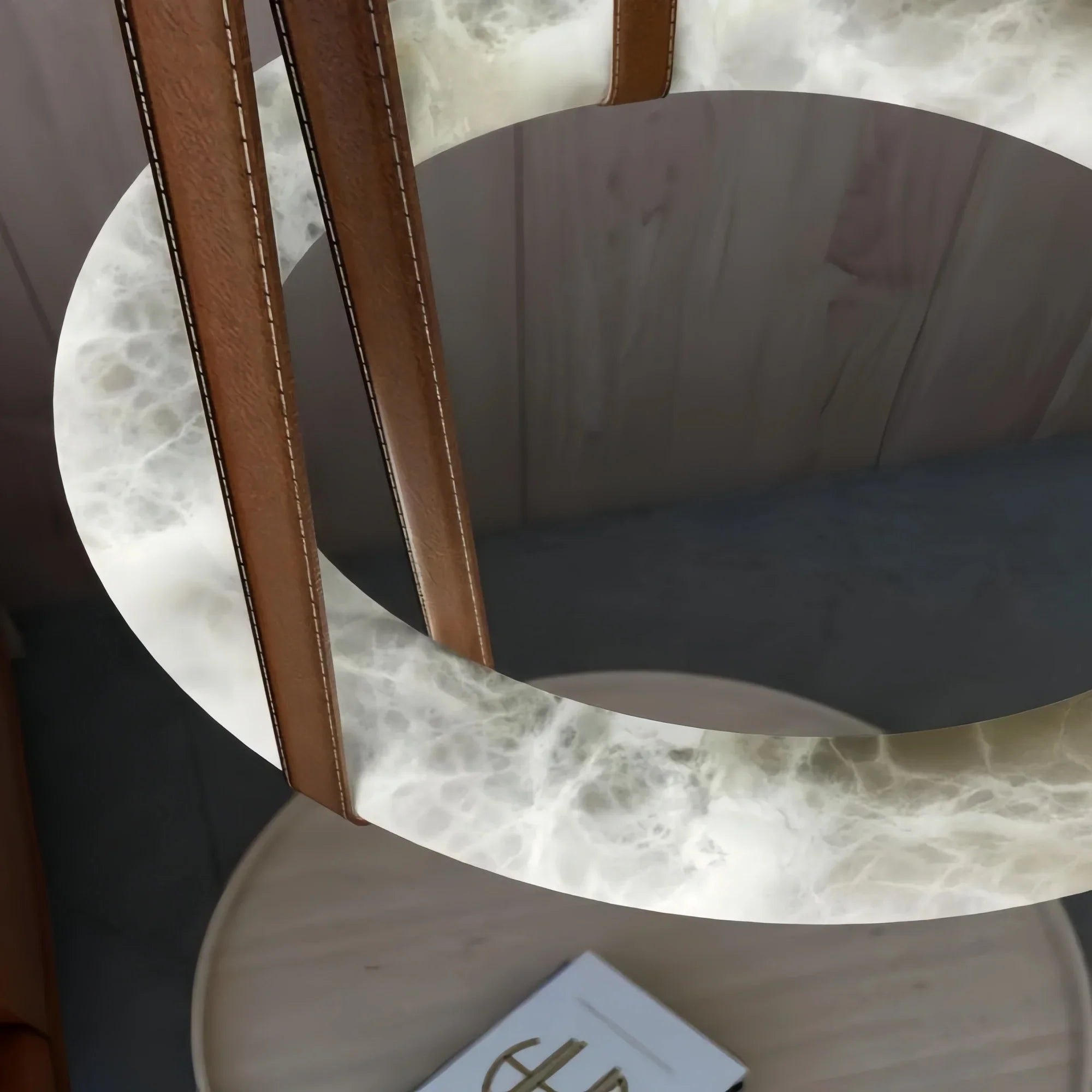 Oslo L1P Pendant Alabaster Chandelier, Halo Ring Chandelier With canopy Over Dining Table-Chandelier-Manorlights