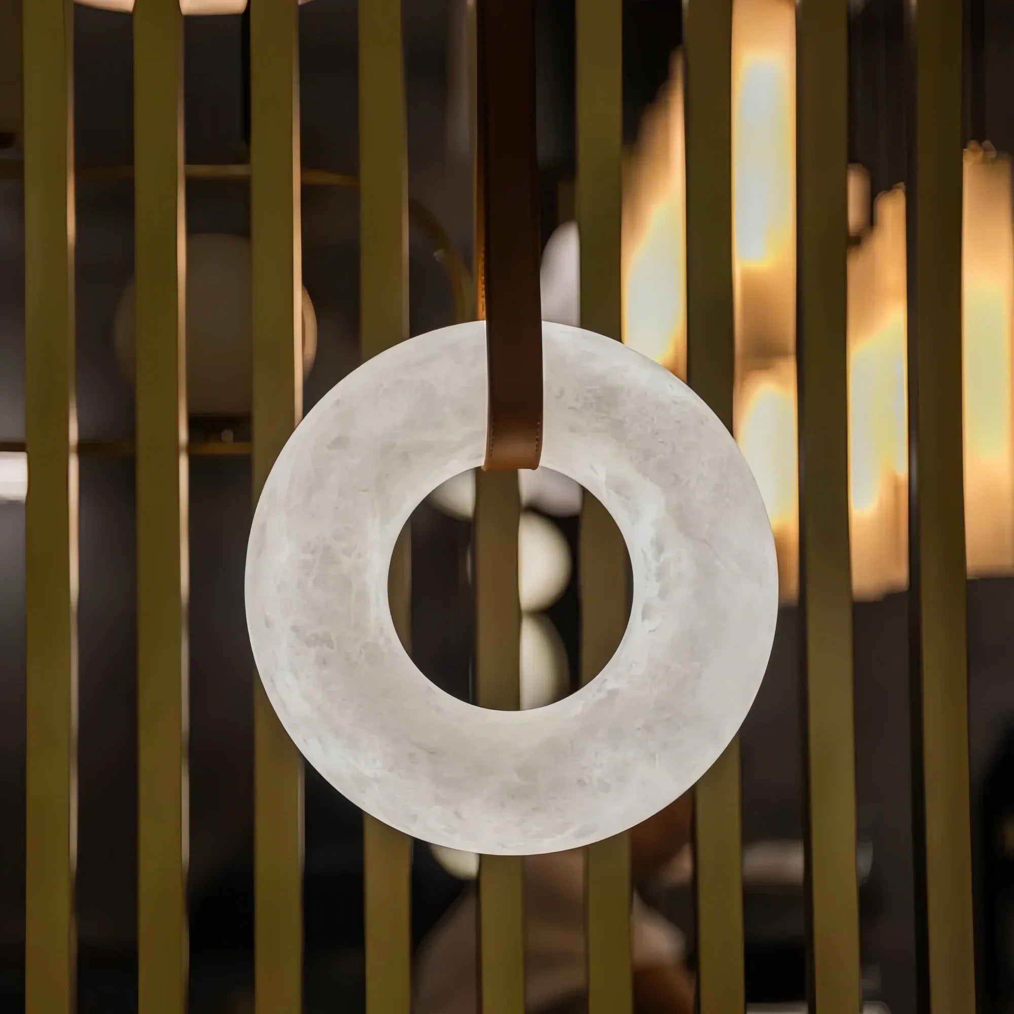 Oslo L1P Pendant Alabaster Chandelier, Halo Ring Chandelier With canopy Over Dining Table-Chandelier-Manorlights