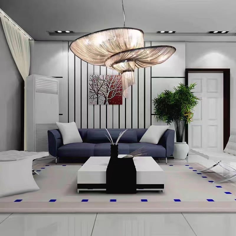 Oversized Art Fashion Spiral Tassel Aluminum Chain Chandelier for Living Room/Foyer - Black NickelD23.6"*H17.7"Warm Light - Manorlights