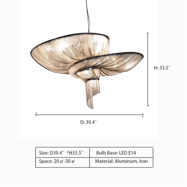 Oversized Art Fashion Spiral Tassel Aluminum Chain Chandelier for Living Room/Foyer - Black NickelD23.6"*H17.7"Warm Light - Manorlights