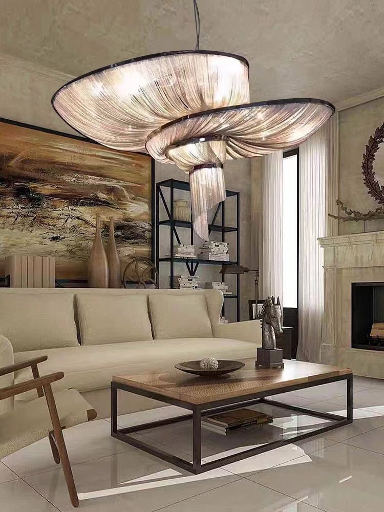 Oversized Art Fashion Spiral Tassel Aluminum Chain Chandelier for Living Room/Foyer - Black NickelD23.6"*H17.7"Warm Light - Manorlights