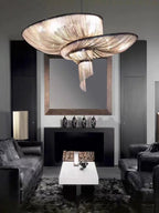Oversized Art Fashion Spiral Tassel Aluminum Chain Chandelier for Living Room/Foyer - Black NickelD23.6"*H17.7"Warm Light - Manorlights