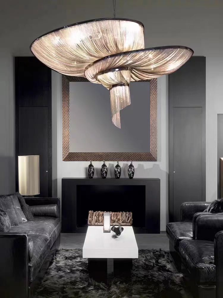 Oversized Art Fashion Spiral Tassel Aluminum Chain Chandelier for Living Room/Foyer - Black NickelD23.6"*H17.7"Warm Light - Manorlights