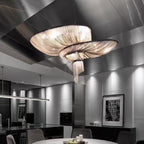 Oversized Art Fashion Spiral Tassel Aluminum Chain Chandelier for Living Room/Foyer - Black NickelD23.6"*H17.7"Warm Light - Manorlights