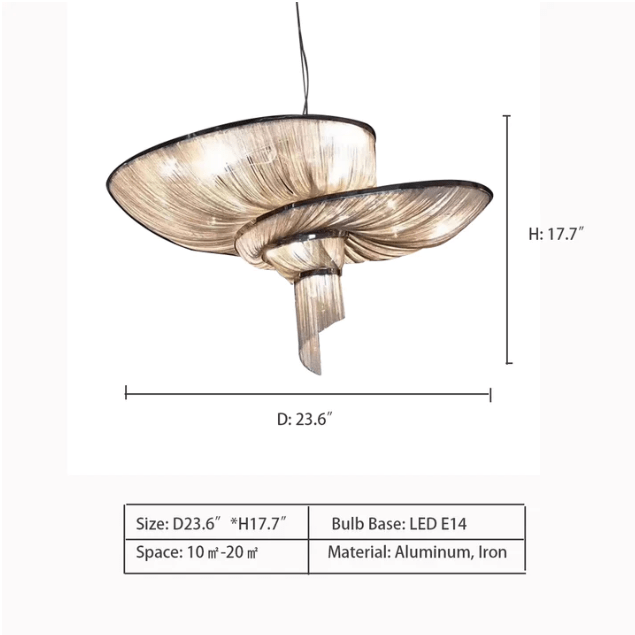 Oversized Art Fashion Spiral Tassel Aluminum Chain Chandelier for Living Room/Foyer - Black NickelD23.6"*H17.7"Warm Light - Manorlights